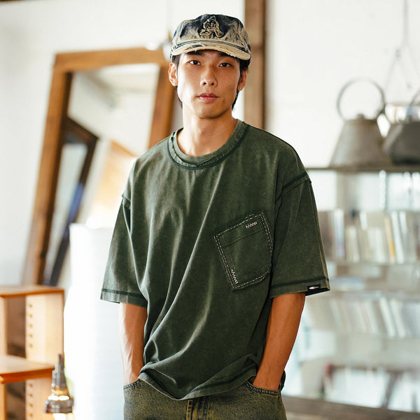 (TP1702) Washed Hand Stitch Pocket Tee