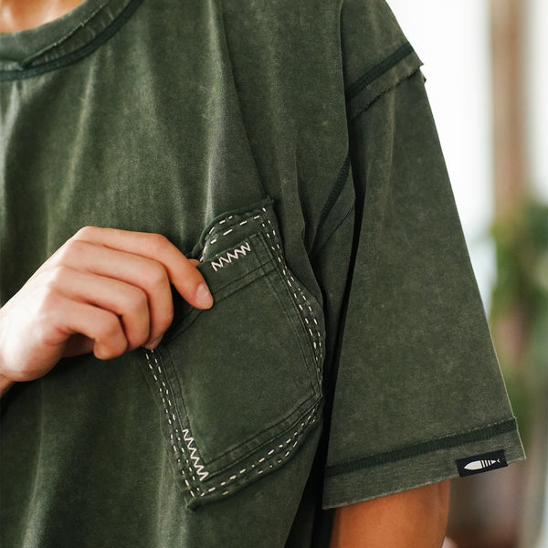 (TP1702) Washed Hand Stitch Pocket Tee