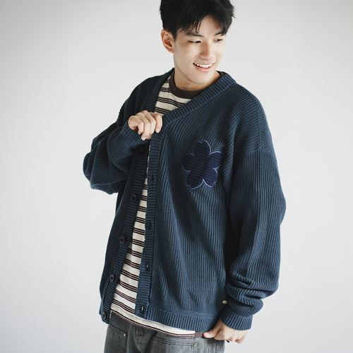 (CD100) 櫻花圖案拼布針織外套