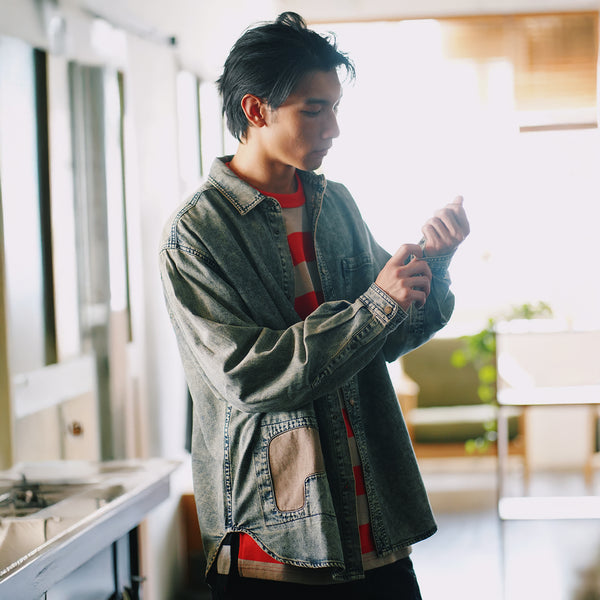 (ST473) Heavy Wash Denim Boro Shirt