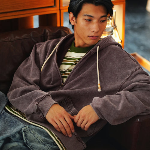 (JK410) Washed Zip Up Jacket