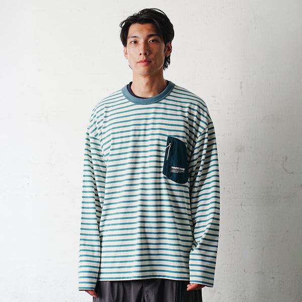 (TP1720) Stripe Pocket Long Sleeve Tee