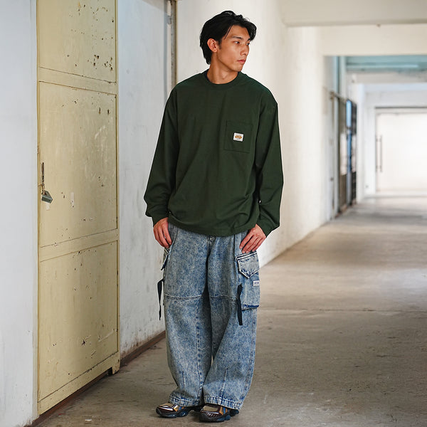 (PT410) Washed Denim Cargo Baggy Pants