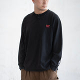 (EX612) Embroidery Henley Neck Long Sleeve Tee