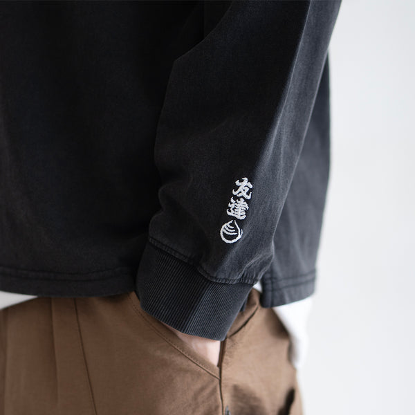 (EX612) Embroidery Henley Neck Long Sleeve Tee