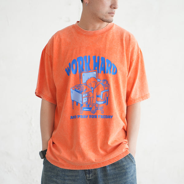 (ZT1648) Work Hard Graphic Washed Tee