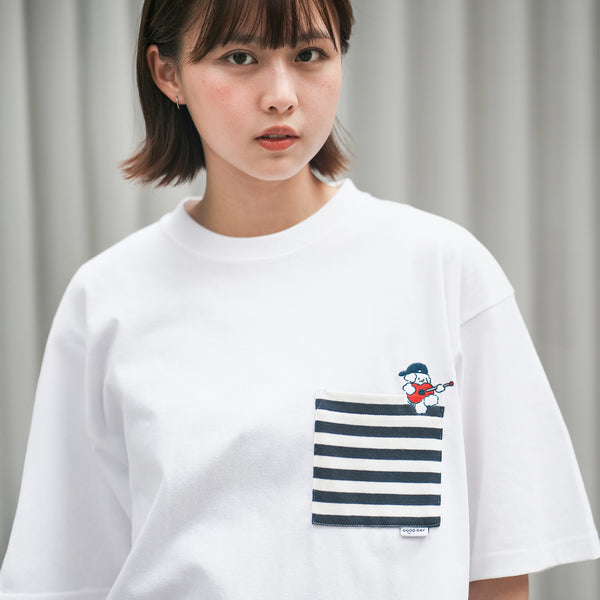 (EX592) Band Embroidery Pocket Tee