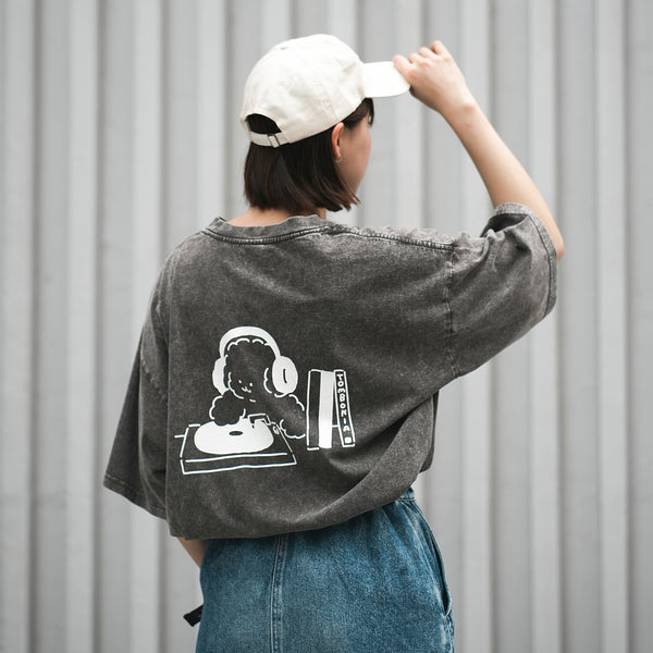 (EX594) Music Graphic Embroidery Washed Tee