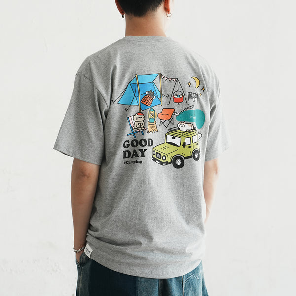 (ZT1669) Camping Cat Graphic Pocket Tee