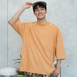 (TP1620) Wash Raw Edge Cropped Sleeve Tee