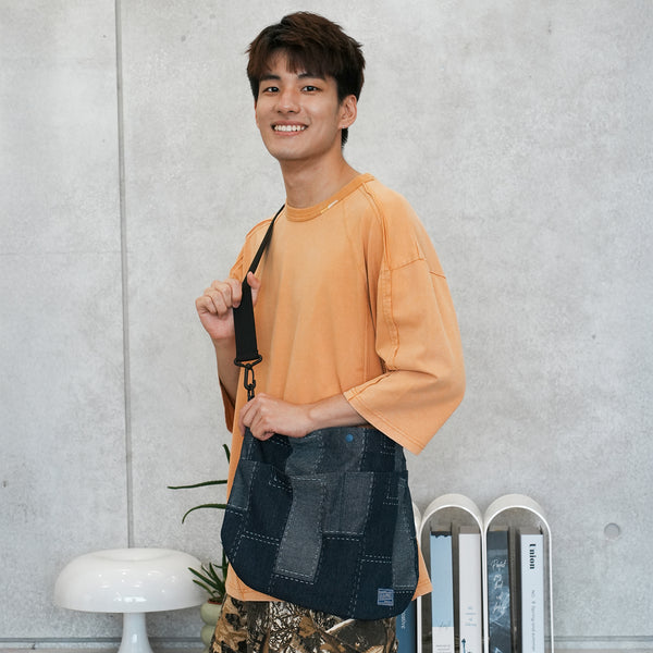 (YB526) Fake Patchwork Color Button Shoulder Bag