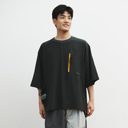 (TP1358) Mesh Patch Henley Neck Tee