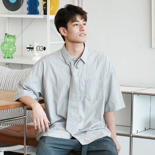 (ST474) Stripe Tie Short Sleeve Shirt