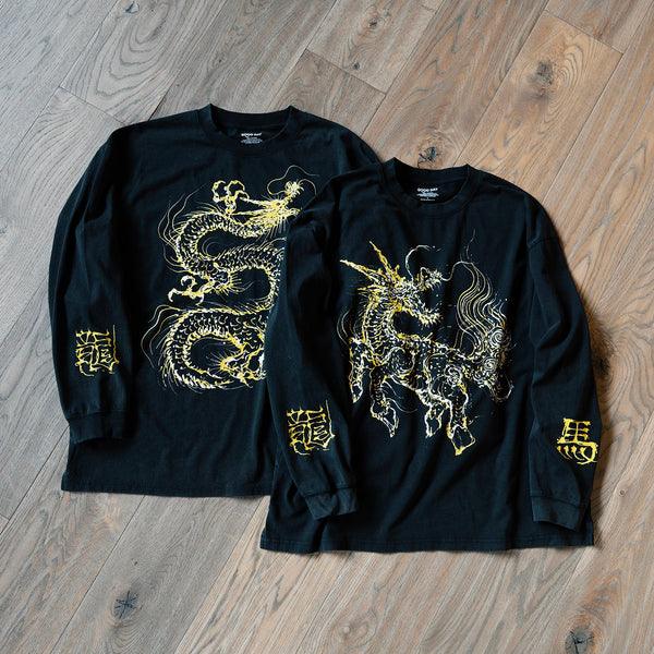 (EX676) Gold Dragon Long Sleeve Washed Tee