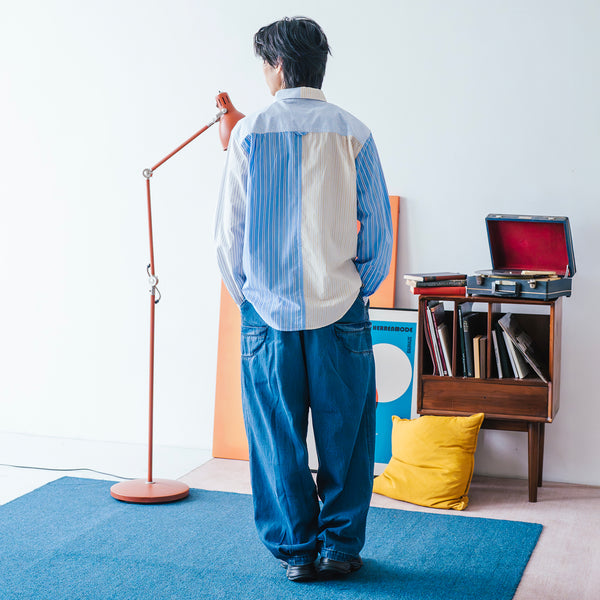 (ST510) Stripes Patchwork Shirt