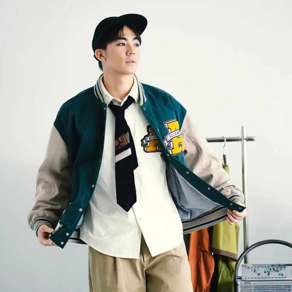 (JK407) 拼色棒球外套