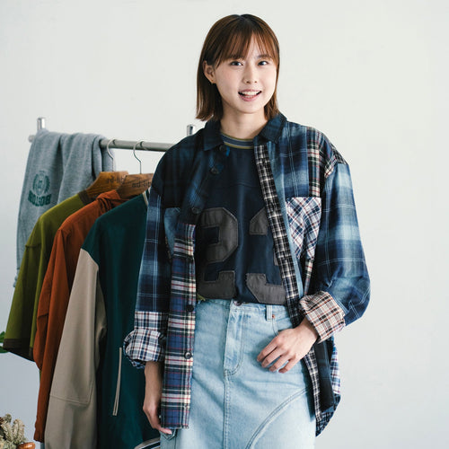 (ST469) Check Patchwork Shirt