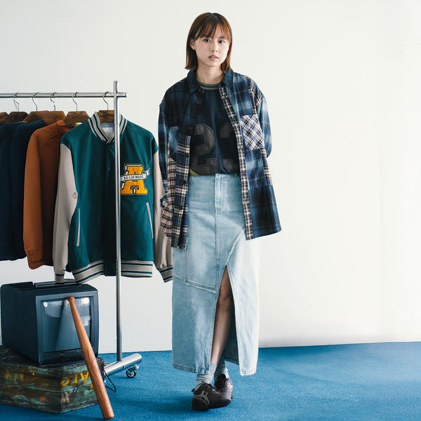 (ST469) Check Patchwork Shirt