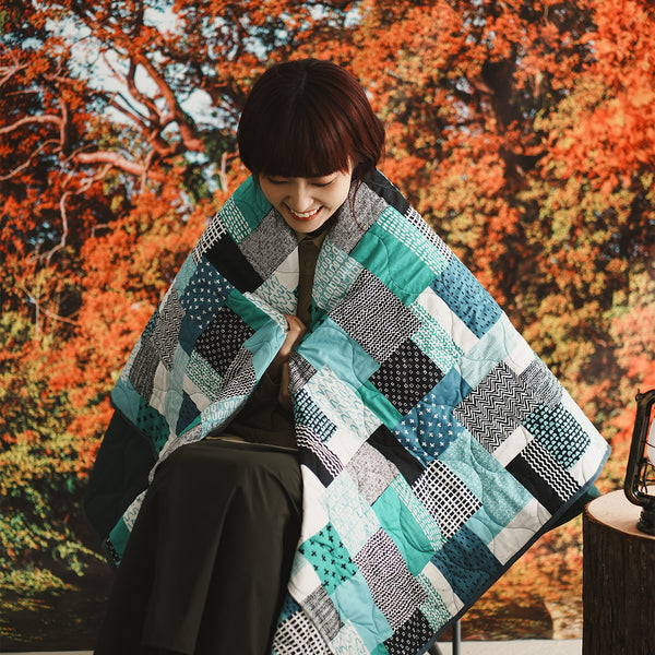 (YA483) 雙面可用圖案夾棉露營毯