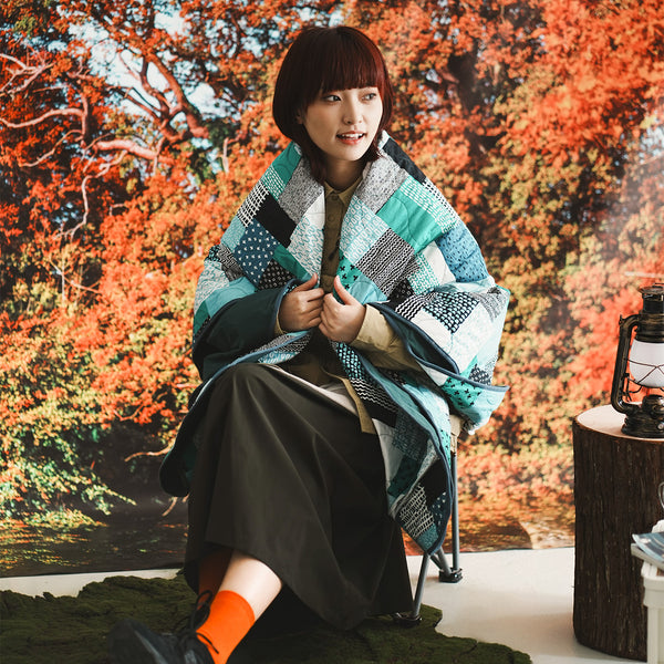 (YA483) 雙面可用圖案夾棉露營毯