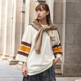 (TP1662) College Crop Sleeve Panel Tee