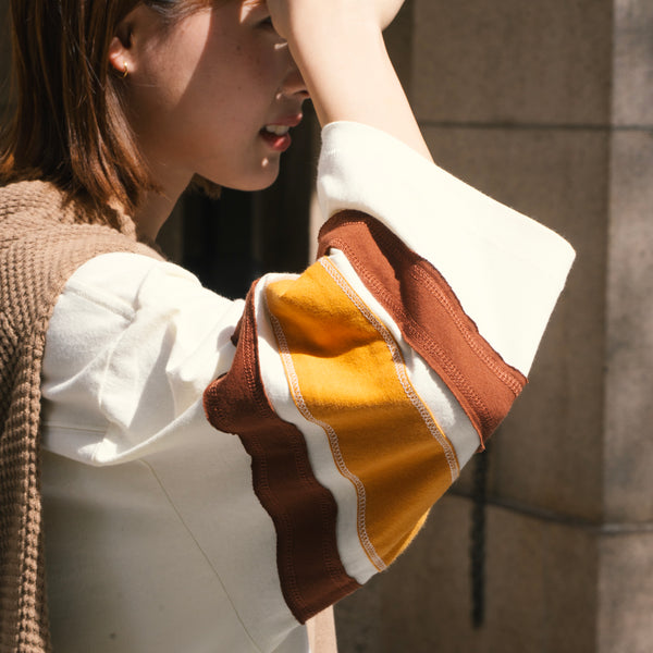 (TP1662) College Crop Sleeve Panel Tee