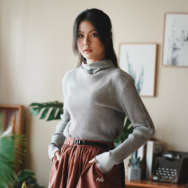 (TP1476) Monk Neck Long Sleeve Tee