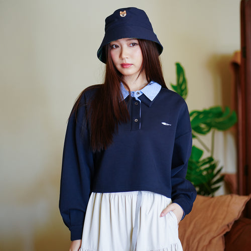 (TP1704) Cropped Long Sleeve Polo Shirt