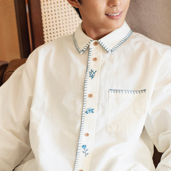 (ST486) Floral Embroidery Shirt