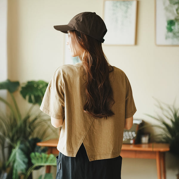 (TP1598) Washed Cropped Split Tee