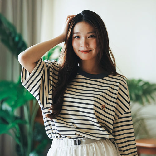 (TP1586) Stripe Layered Sleeve Tee