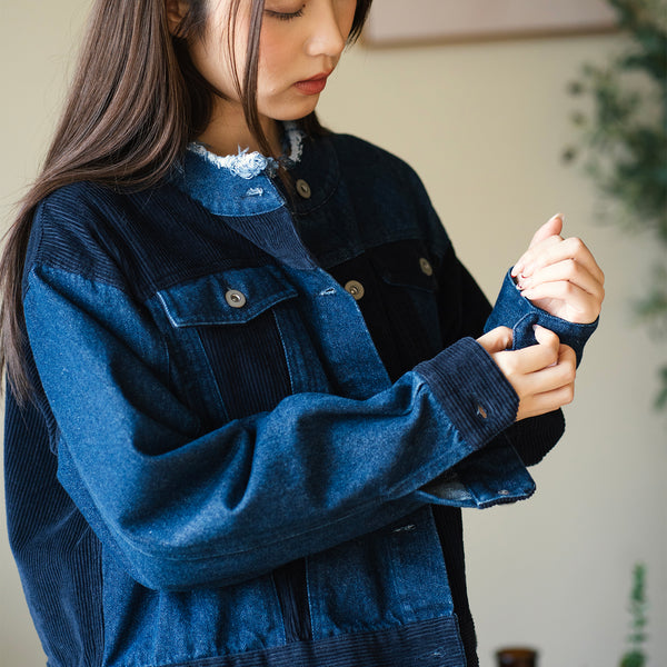 (JK415) 女裝短版散口拼布外套