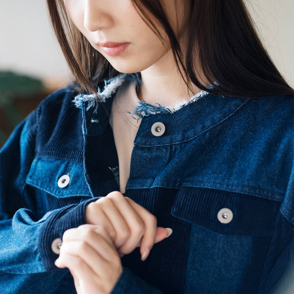 (JK415) 女裝短版散口拼布外套