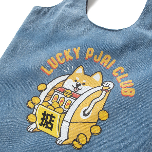 (ZB545) Lucky PJai Club Washed Denim Tote Bag