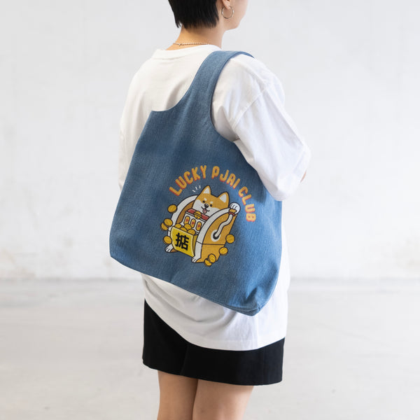 (ZB545) Lucky PJai Club Washed Denim Tote Bag