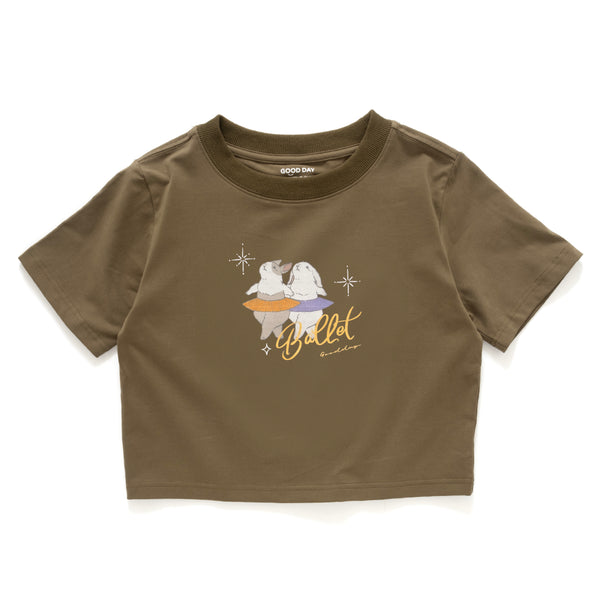 (ZT1456) Ballet Rabbit Graphic Cropped Tee
