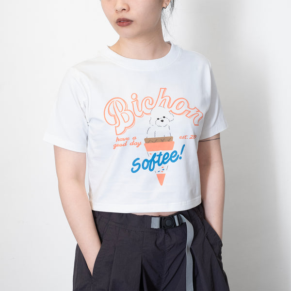 (ZT1460) Bichon Ice Cream Graphic Cropped Tee