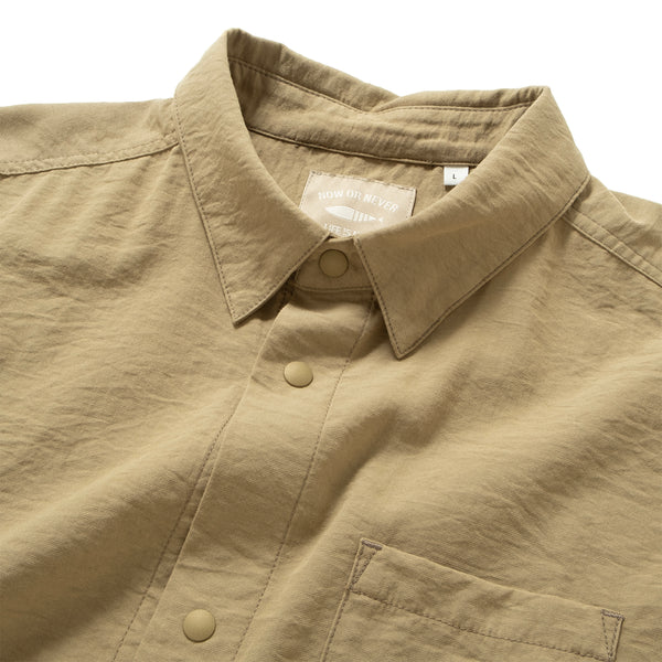 (YS475) Crop Sleeve Open Collar Shirt