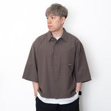 (YS475) Crop Sleeve Open Collar Shirt