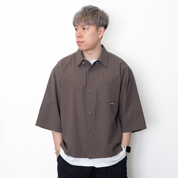 (YS475) Crop Sleeve Open Collar Shirt