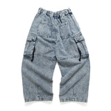 (PT410) Washed Denim Cargo Baggy Pants