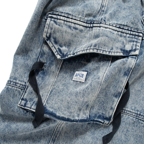 (PT410) Washed Denim Cargo Baggy Pants