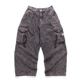 (PT410) Washed Denim Cargo Baggy Pants