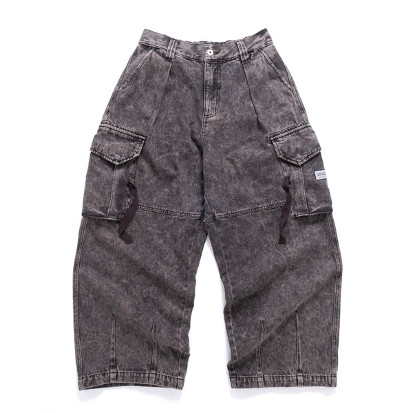 (PT410) Washed Denim Cargo Baggy Pants