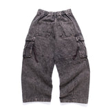 (PT410) Washed Denim Cargo Baggy Pants