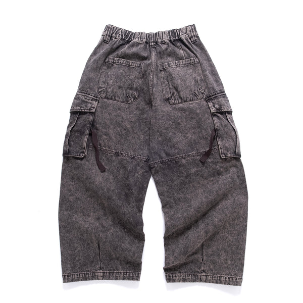 (PT410) Washed Denim Cargo Baggy Pants