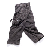 (PT410) Washed Denim Cargo Baggy Pants