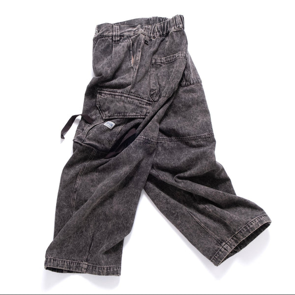 (PT410) Washed Denim Cargo Baggy Pants