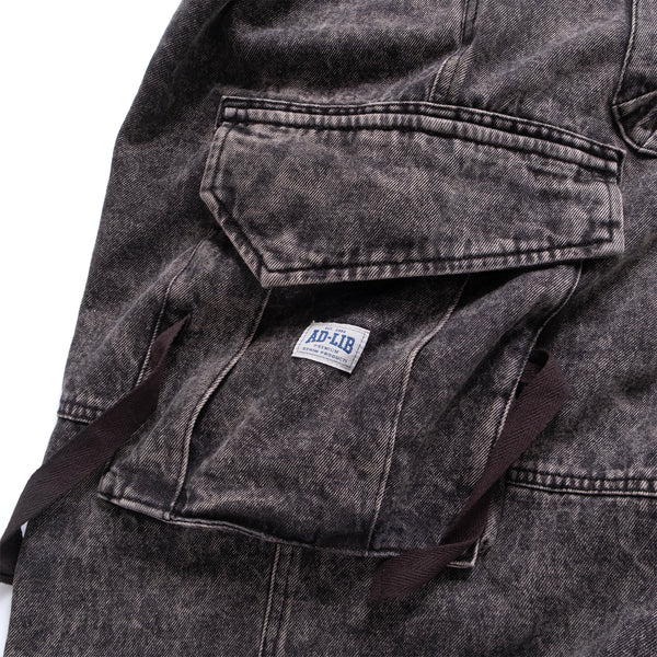 (PT410) Washed Denim Cargo Baggy Pants
