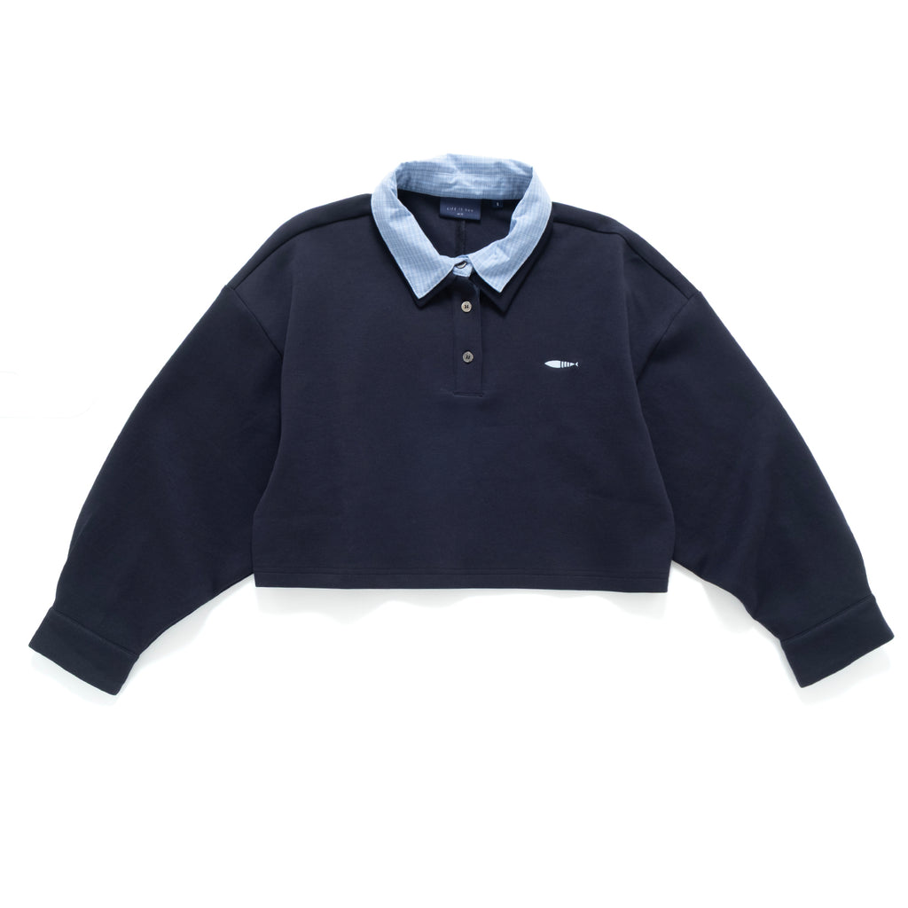 (TP1704) Cropped Long Sleeve Polo Shirt